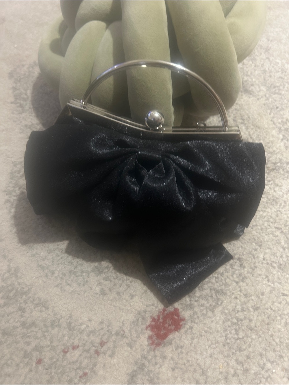 Black Satin Bow Evening Bag with Silver Frame